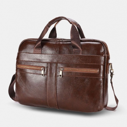 Hombres De Cuero Genuino Multibolsillos Vintage 14 Pulgadas Bolsa Para Computadora Portátil Bolsa De Hombreajero Bolsos Cruzados Bolso Bandolera Maletín