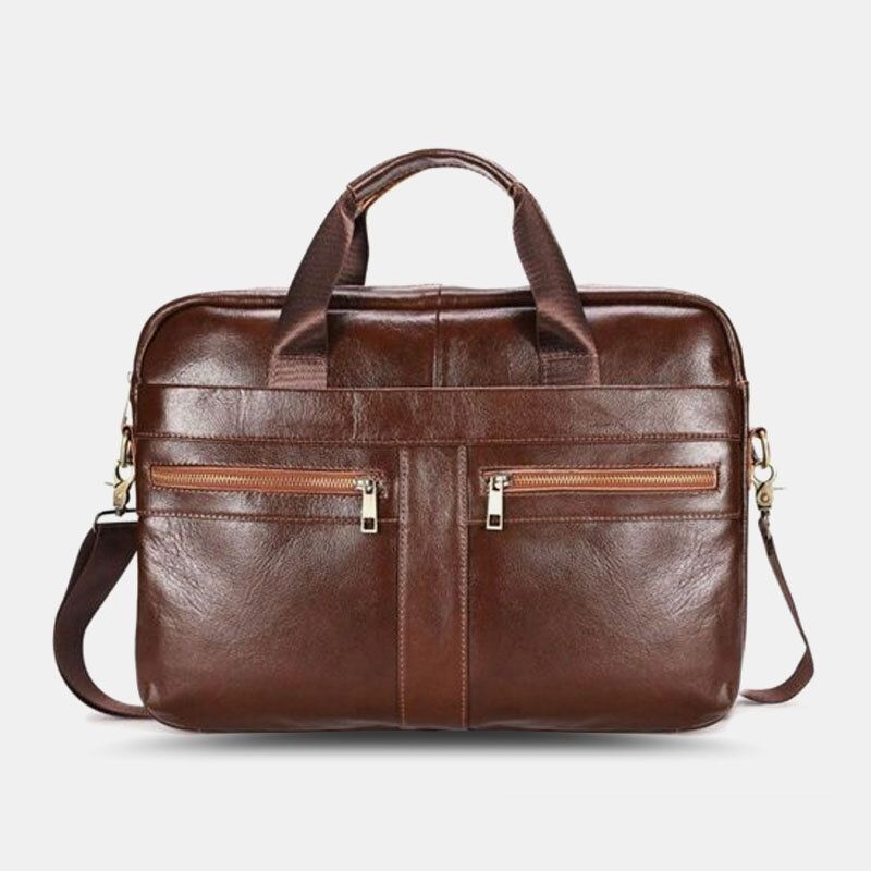 Hombres De Cuero Genuino Multibolsillos Vintage 14 Pulgadas Bolsa Para Computadora Portátil Bolsa De Hombreajero Bolsos Cruzados Bolso Bandolera Maletín