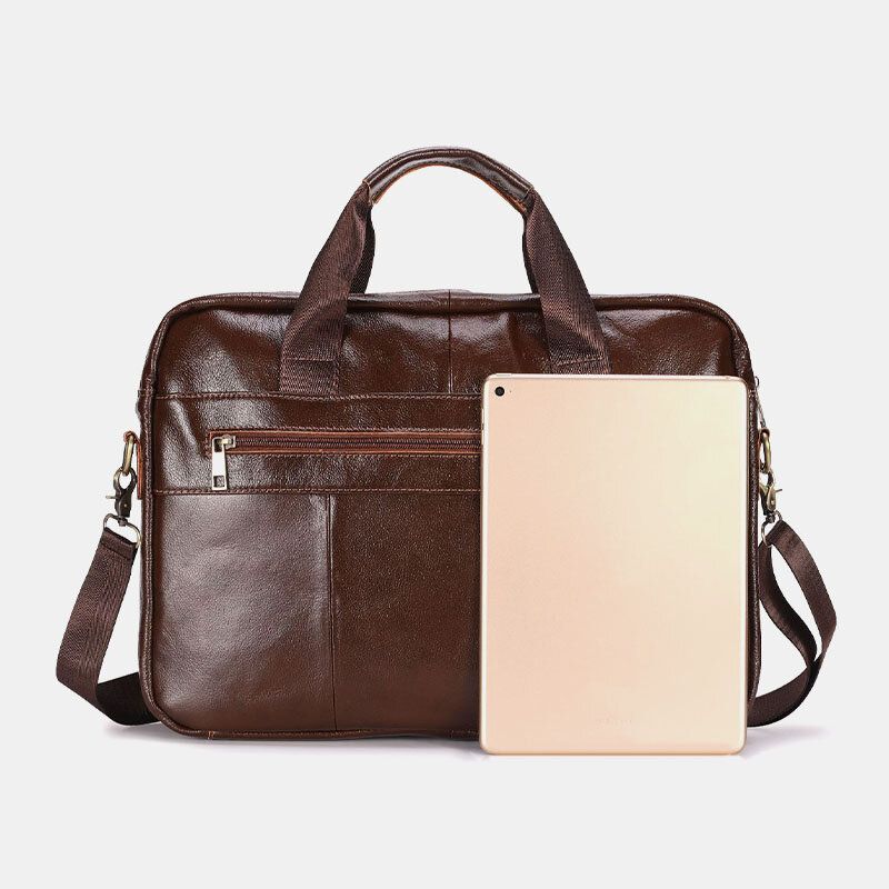 Hombres De Cuero Genuino Multibolsillos Vintage 14 Pulgadas Bolsa Para Computadora Portátil Bolsa De Hombreajero Bolsos Cruzados Bolso Bandolera Maletín