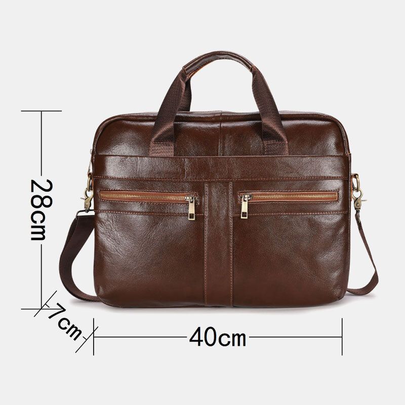 Hombres De Cuero Genuino Multibolsillos Vintage 14 Pulgadas Bolsa Para Computadora Portátil Bolsa De Hombreajero Bolsos Cruzados Bolso Bandolera Maletín