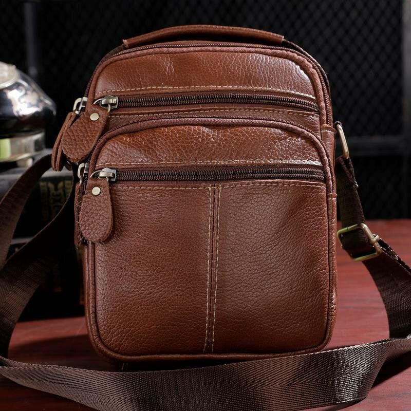 Hombres De Cuero Genuino Multibolsillos Vintage 6.3 Pulgadas Bolso Para Teléfono Bolsos Cruzados Bolso Bandolera Bolso