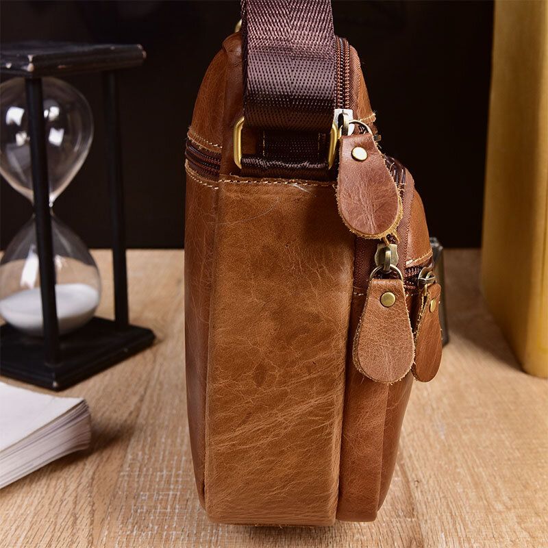 Hombres De Cuero Genuino Multibolsillos Vintage 6.3 Pulgadas Bolso Para Teléfono Bolsos Cruzados Bolso Bandolera Bolso