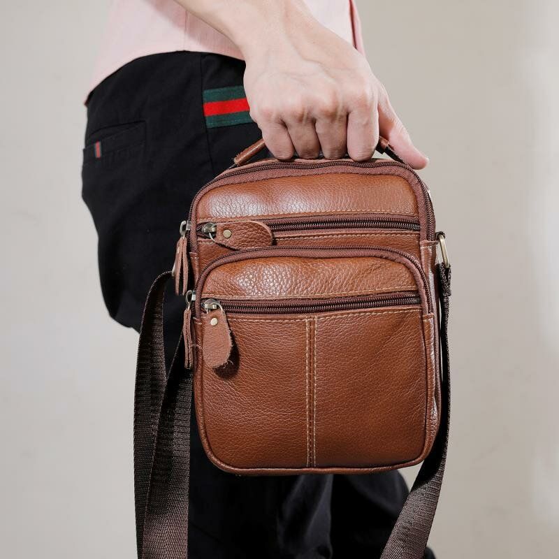 Hombres De Cuero Genuino Multibolsillos Vintage 6.3 Pulgadas Bolso Para Teléfono Bolsos Cruzados Bolso Bandolera Bolso