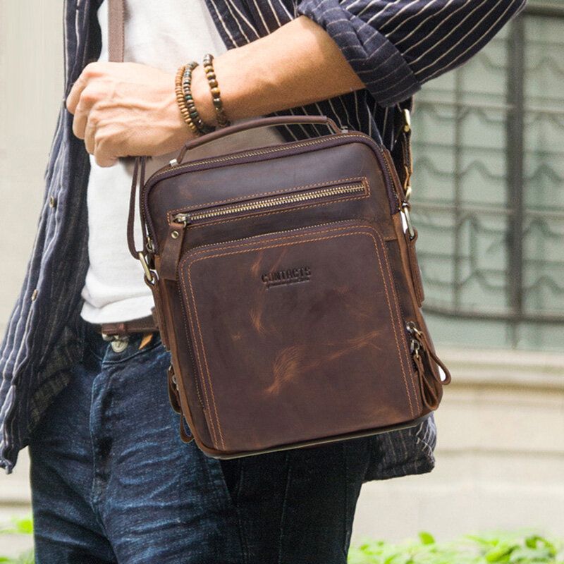 Hombres De Cuero Genuino Multifunción De Múltiples Bolsillos Vintage Maletines Messenger Bag Crossbody Bag Handbag