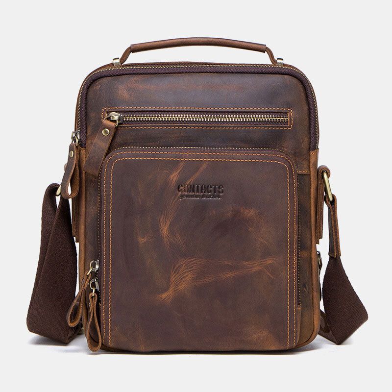 Hombres De Cuero Genuino Multifunción De Múltiples Bolsillos Vintage Maletines Messenger Bag Crossbody Bag Handbag