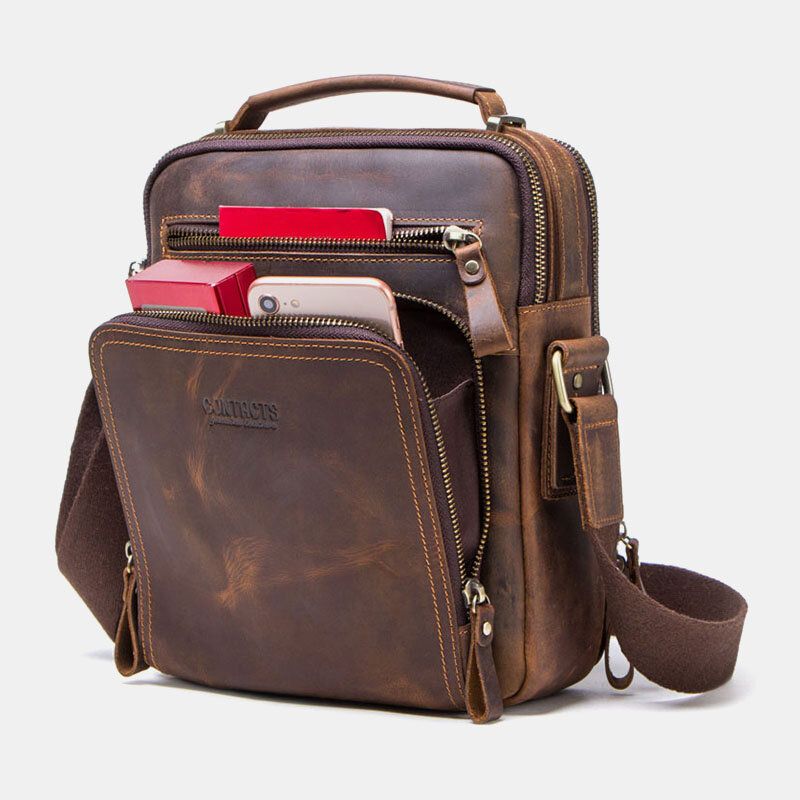 Hombres De Cuero Genuino Multifunción De Múltiples Bolsillos Vintage Maletines Messenger Bag Crossbody Bag Handbag