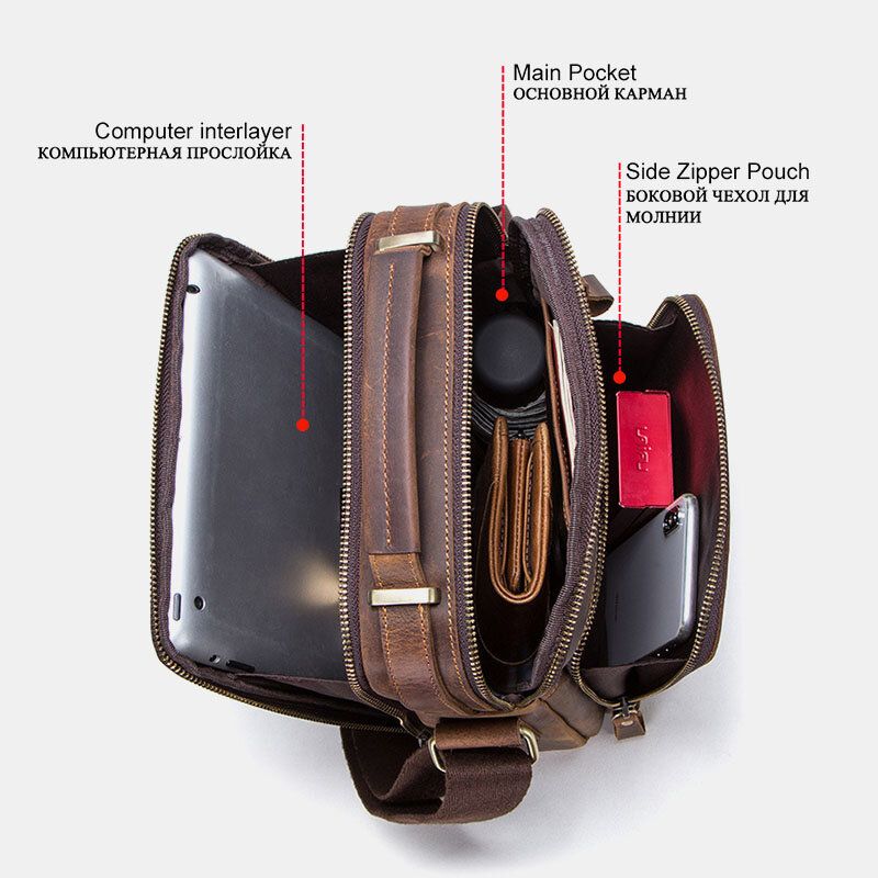 Hombres De Cuero Genuino Multifunción De Múltiples Bolsillos Vintage Maletines Messenger Bag Crossbody Bag Handbag