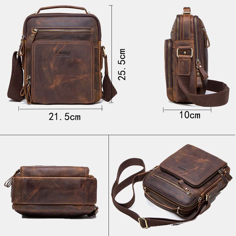 Hombres De Cuero Genuino Multifunción De Múltiples Bolsillos Vintage Maletines Messenger Bag Crossbody Bag Handbag