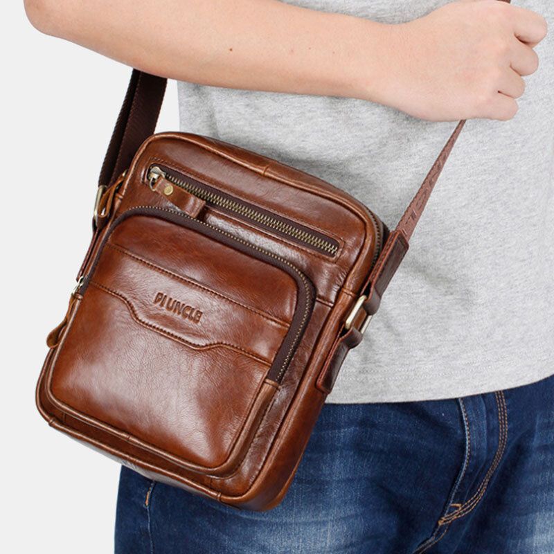 Hombres De Cuero Genuino Multifunción Retro Resistente Al Desgaste Bolso De Gran Capacidad Bolso Bandolera Bolso Cruzado