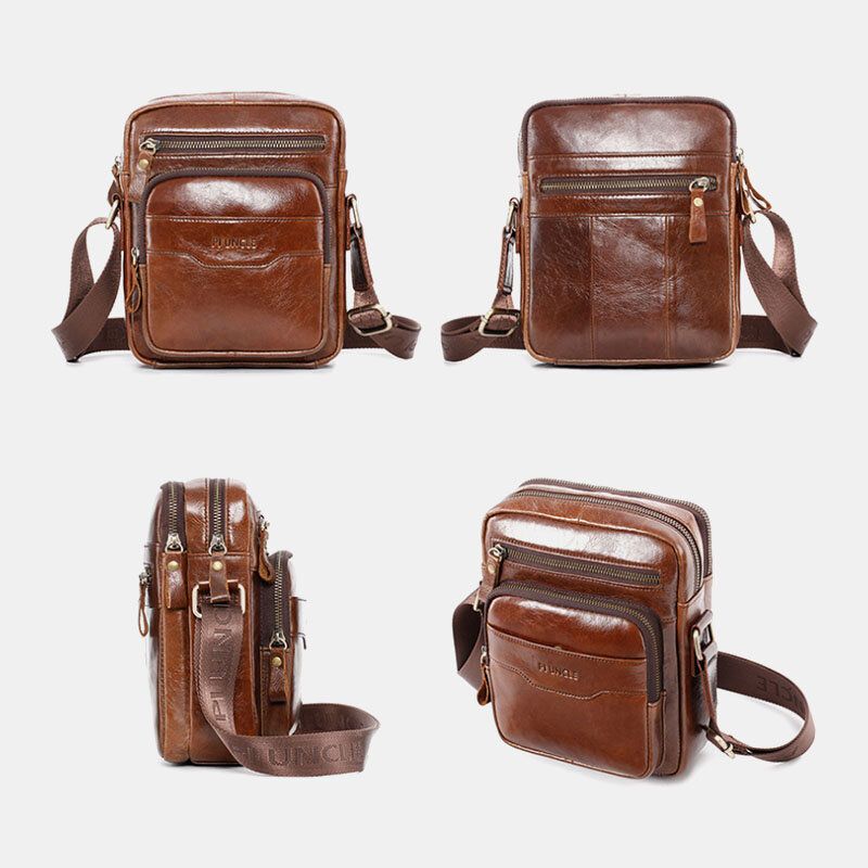 Hombres De Cuero Genuino Multifunción Retro Resistente Al Desgaste Bolso De Gran Capacidad Bolso Bandolera Bolso Cruzado