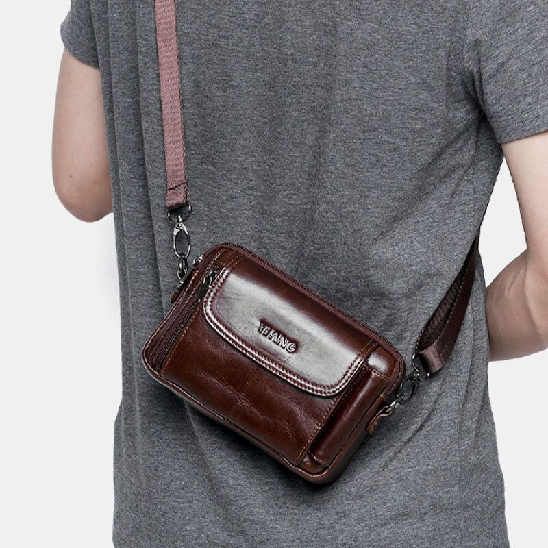 Hombres De Cuero Genuino Multifunción Vintage Cross Body Bag Outdoor Waist Belt Bag