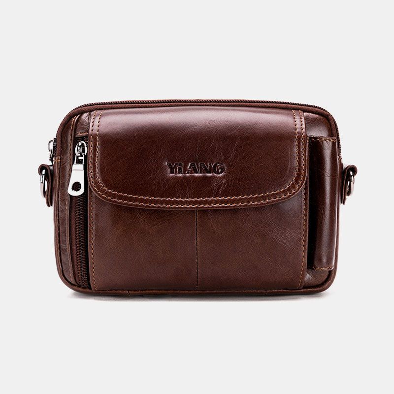 Hombres De Cuero Genuino Multifunción Vintage Cross Body Bag Outdoor Waist Belt Bag