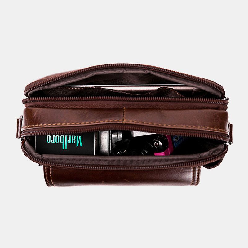 Hombres De Cuero Genuino Multifunción Vintage Cross Body Bag Outdoor Waist Belt Bag