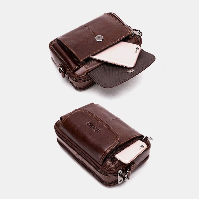 Hombres De Cuero Genuino Multifunción Vintage Cross Body Bag Outdoor Waist Belt Bag