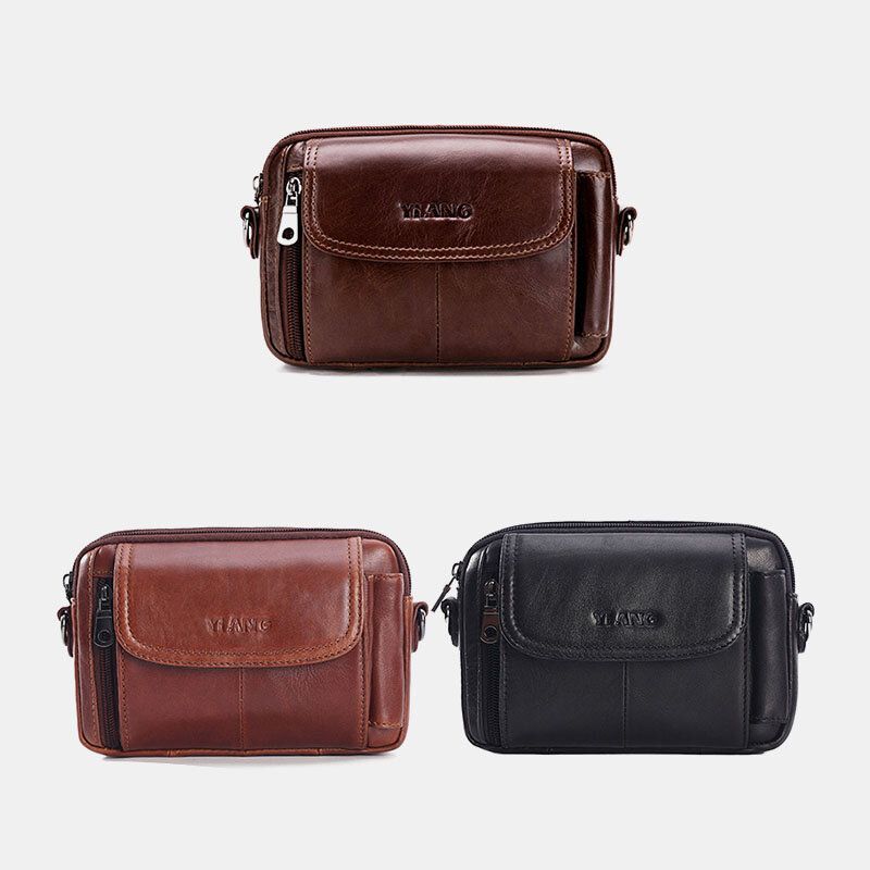 Hombres De Cuero Genuino Multifunción Vintage Cross Body Bag Outdoor Waist Belt Bag