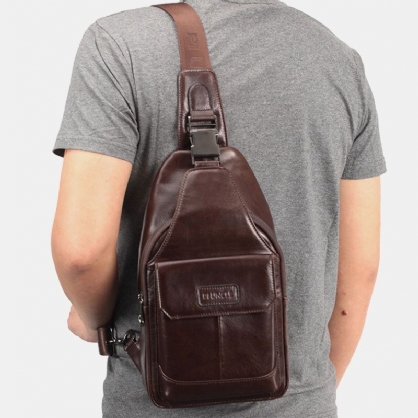 Hombres De Cuero Genuino New Vinatge Bolso De Pecho De Gran Capacidad Bolso Bandolera Bolso Bandolera