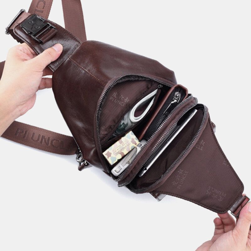 Hombres De Cuero Genuino New Vinatge Bolso De Pecho De Gran Capacidad Bolso Bandolera Bolso Bandolera