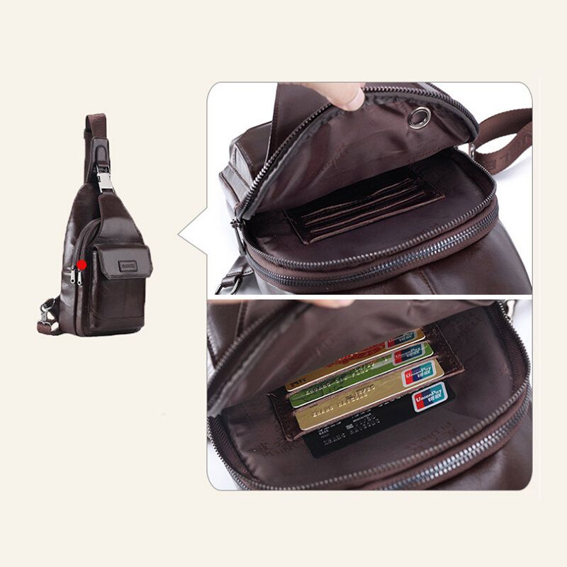 Hombres De Cuero Genuino New Vinatge Bolso De Pecho De Gran Capacidad Bolso Bandolera Bolso Bandolera