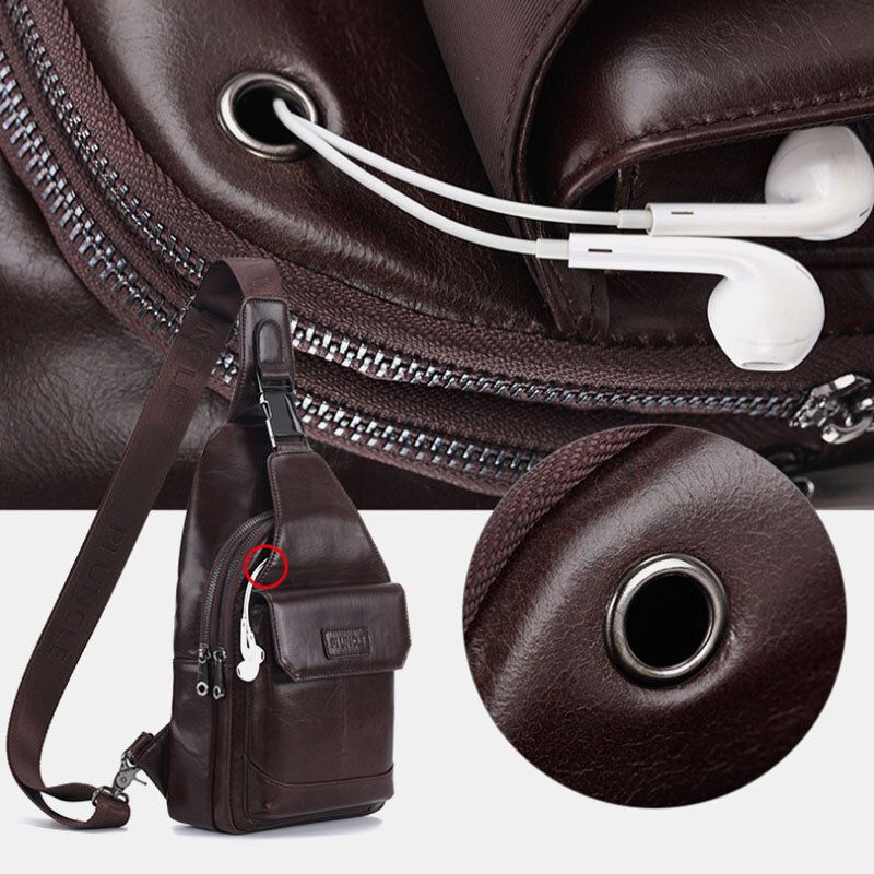 Hombres De Cuero Genuino New Vinatge Bolso De Pecho De Gran Capacidad Bolso Bandolera Bolso Bandolera