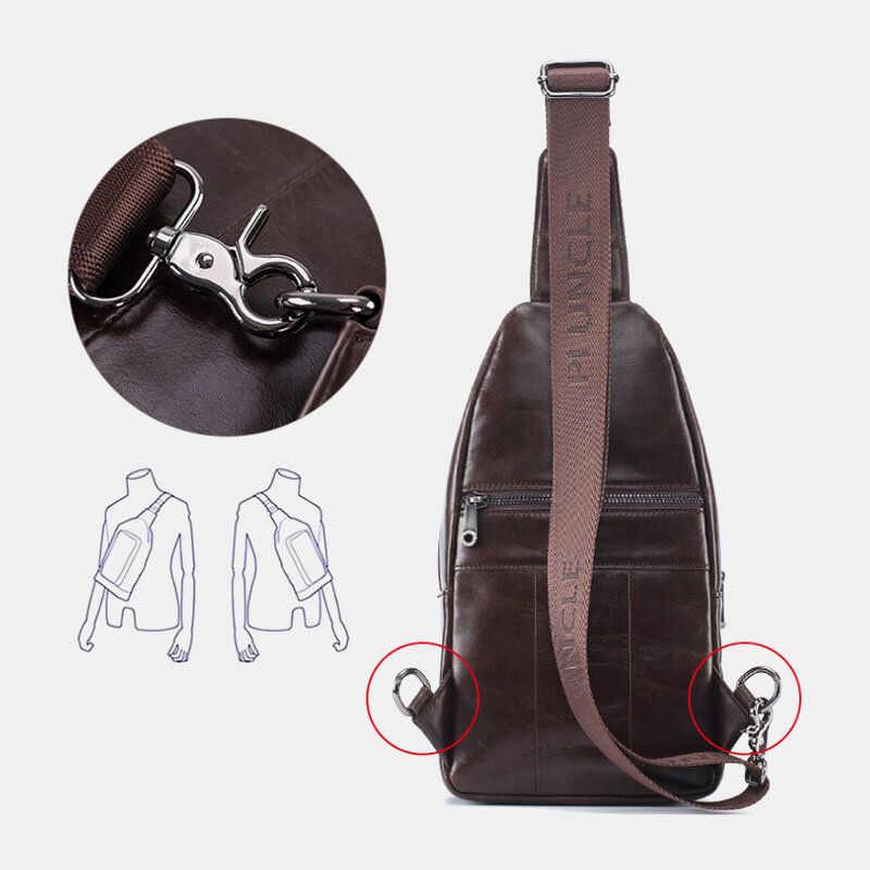 Hombres De Cuero Genuino New Vinatge Bolso De Pecho De Gran Capacidad Bolso Bandolera Bolso Bandolera