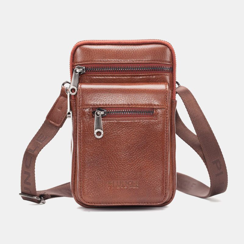 Hombres Cuero Genuino Piel De Vaca Multi-carry Retro 7.2 Pulgadas Teléfono Bandolera Bolso Colgante Cinturón Bolso Cintura