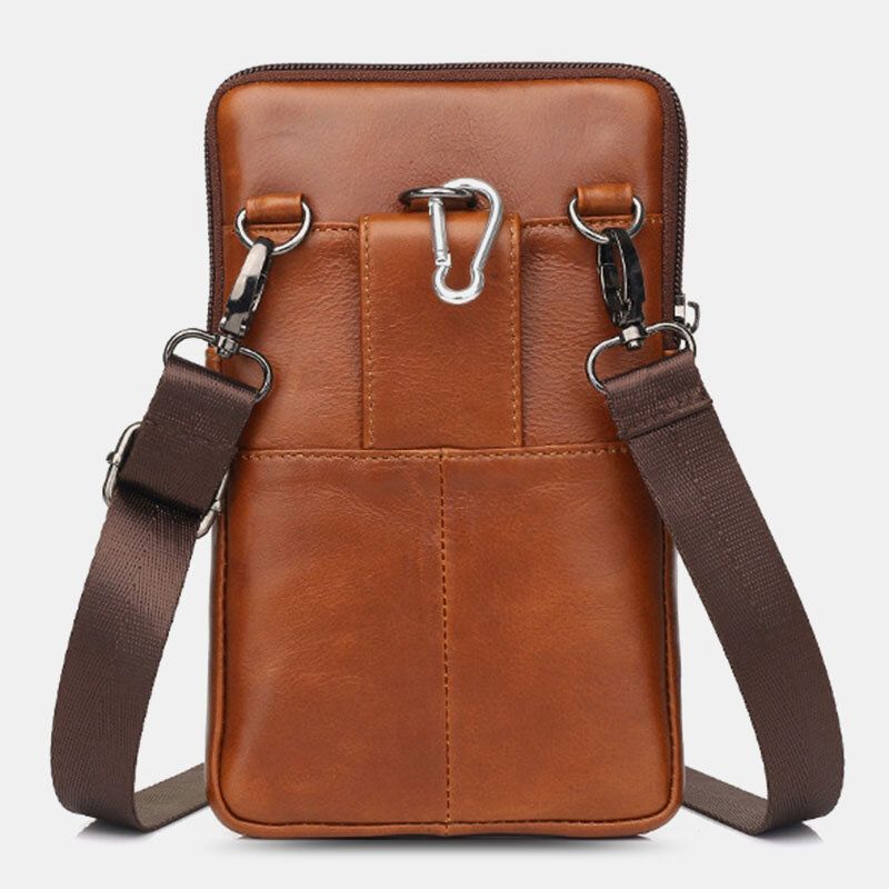 Hombres De Cuero Genuino De Piel De Vaca Vintage Business 6.5 Pulgadas Bolsa De Teléfono Bolso Bandolera Bolso De Cintura Bolso De La Honda