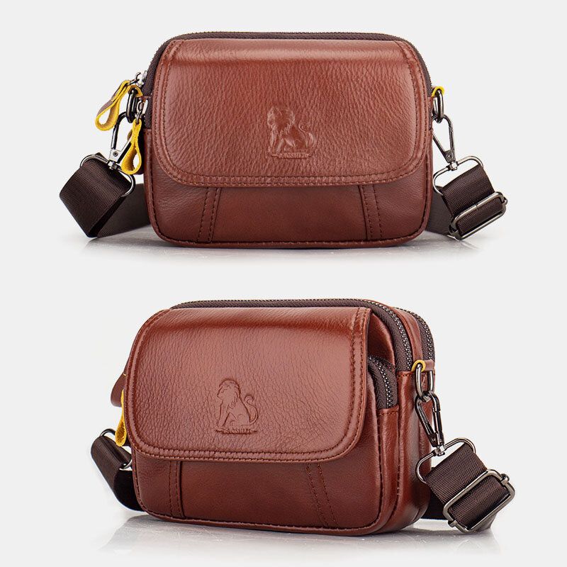 Hombres De Cuero Genuino Retro 7.5 Pulgadas Bolsa De Teléfono Bolsa Cruzada Bolsa De Cintura Con Cinturón