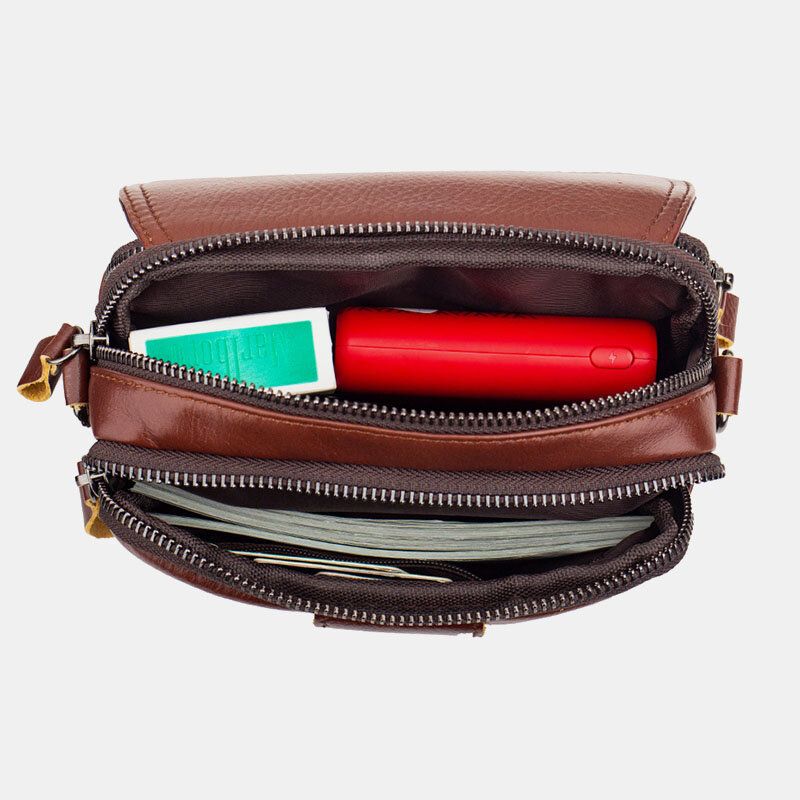 Hombres De Cuero Genuino Retro 7.5 Pulgadas Bolsa De Teléfono Bolsa Cruzada Bolsa De Cintura Con Cinturón