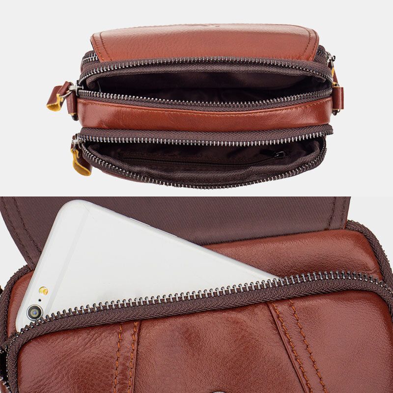 Hombres De Cuero Genuino Retro 7.5 Pulgadas Bolsa De Teléfono Bolsa Cruzada Bolsa De Cintura Con Cinturón