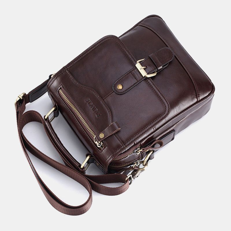 Hombres De Cuero Genuino Retro Business Multi-carry 6.3 Inch Phone Bag Bolso Crossbody