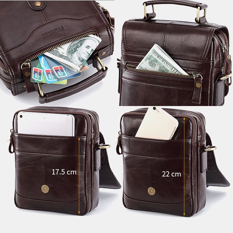 Hombres De Cuero Genuino Retro Business Multi-carry 6.3 Inch Phone Bag Bolso Crossbody