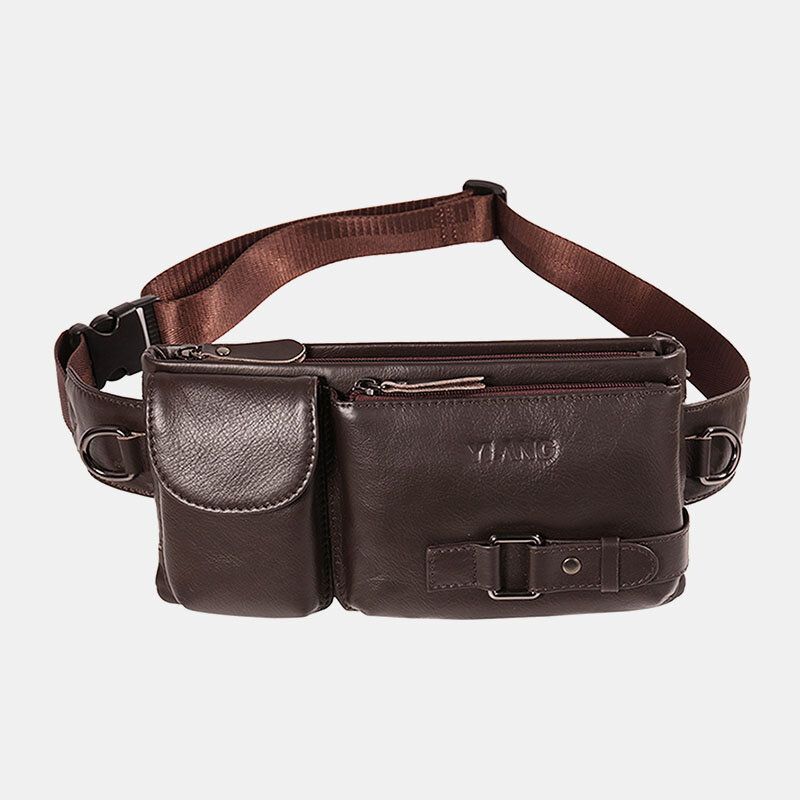 Hombres De Cuero Genuino Retro Multi-carry Bolsa Para Teléfono De 7 Pulgadas Bolsa Deportiva Para El Pecho Bolsa Cruzada Para El Cuerpo