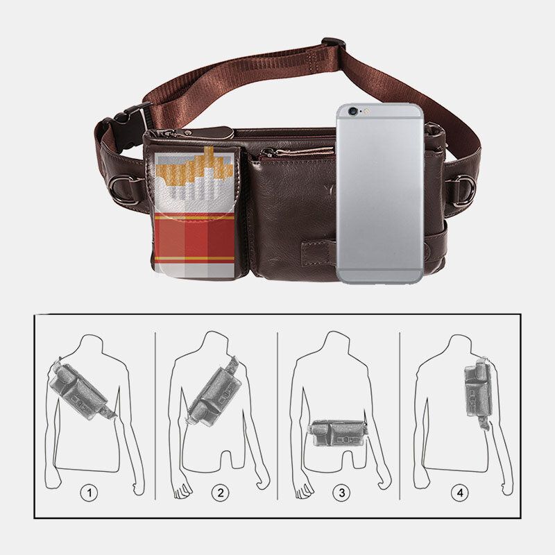 Hombres De Cuero Genuino Retro Multi-carry Bolsa Para Teléfono De 7 Pulgadas Bolsa Deportiva Para El Pecho Bolsa Cruzada Para El Cuerpo