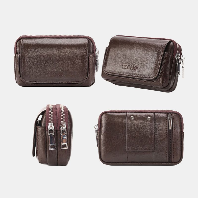 Hombres De Cuero Genuino Retro Multi-carry Mini Bolsa De Teléfono Bolsa De Soporte De Tarjeta Bolsa De Cintura Bolsa De Bandolera