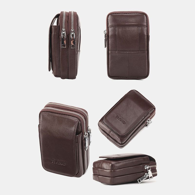 Hombres De Cuero Genuino Retro Multi-carry Mini Bolsa De Teléfono Bolsa De Soporte De Tarjeta Bolsa De Cintura Bolsa De Bandolera