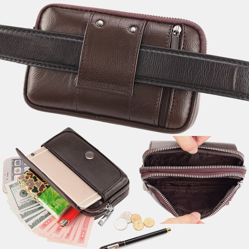 Hombres De Cuero Genuino Retro Multi-carry Mini Bolsa De Teléfono Bolsa De Soporte De Tarjeta Bolsa De Cintura Bolsa De Bandolera