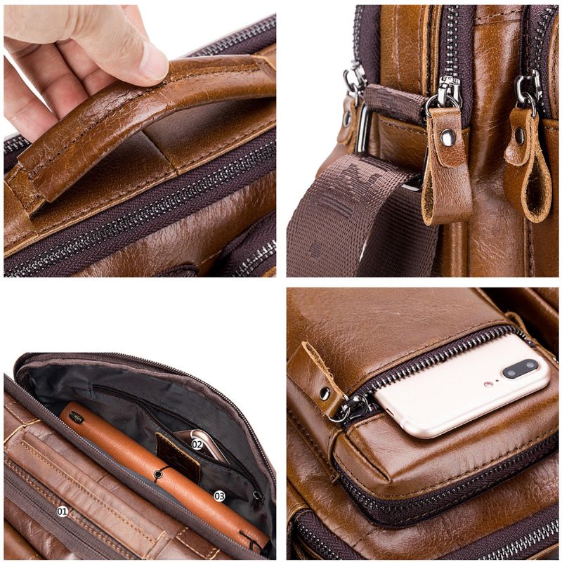 Hombres De Cuero Genuino Vintage Messenger Bag Maletín Bolso Bandolera Bolso Satchel