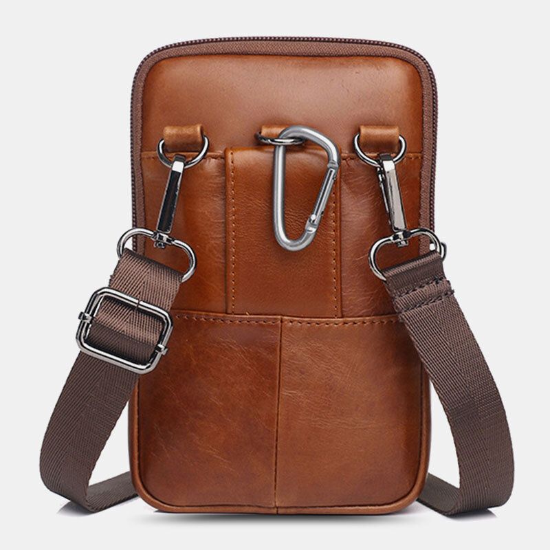 Hombres De Cuero Genuino Vintage Multifuncional 6.5 Pulgadas Mini Bolso De Teléfono Bolso Bandolera Bolso De Cintura Bolso De Piel De Vaca