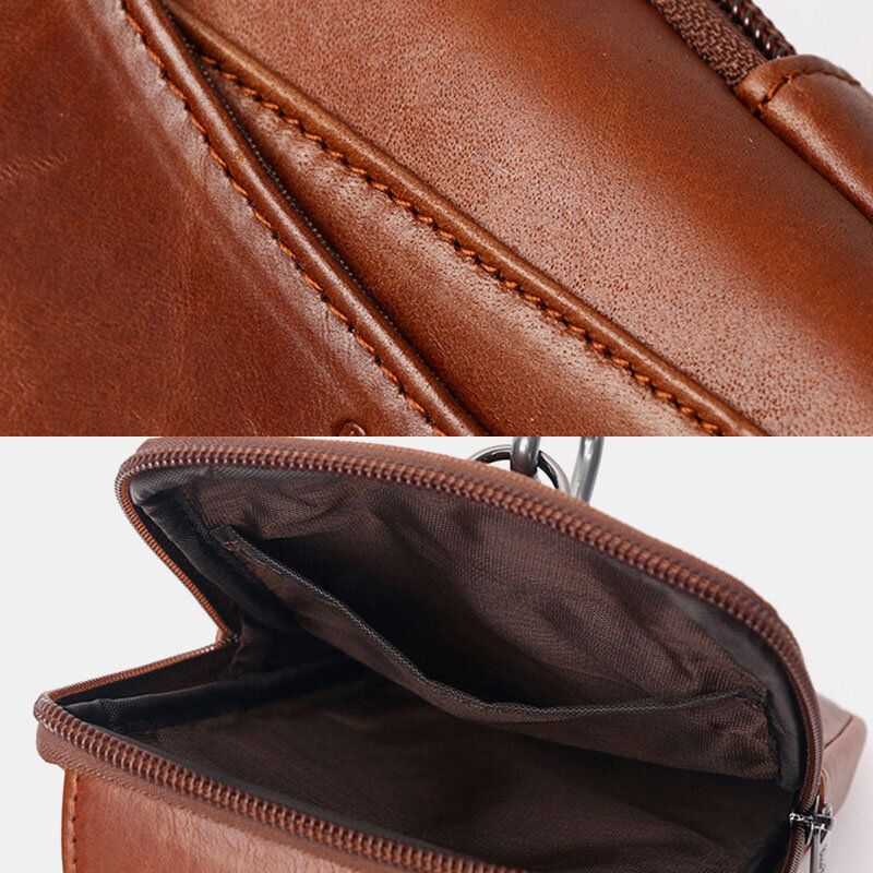 Hombres De Cuero Genuino Vintage Multifuncional 6.5 Pulgadas Mini Bolso De Teléfono Bolso Bandolera Bolso De Cintura Bolso De Piel De Vaca