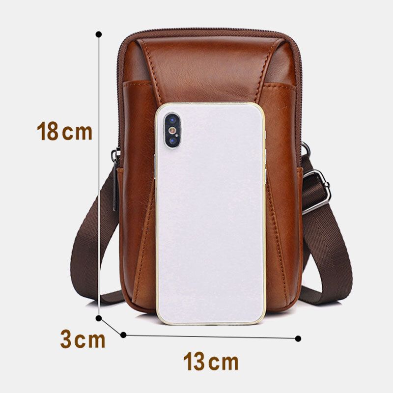 Hombres De Cuero Genuino Vintage Multifuncional 6.5 Pulgadas Mini Bolso De Teléfono Bolso Bandolera Bolso De Cintura Bolso De Piel De Vaca