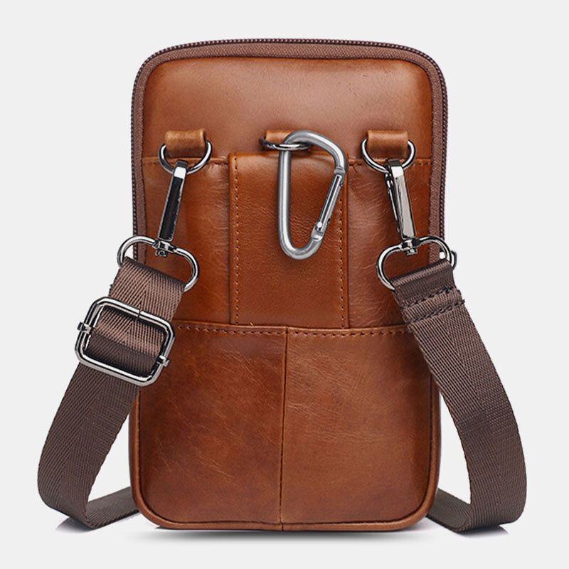 Hombres De Cuero Genuino Vintage Ranura Para Múltiples Tarjetas 6.5 Pulgadas Mini Bolso De Teléfono Bolso Bandolera Bolso De Cintura Bolso De Piel De Vaca