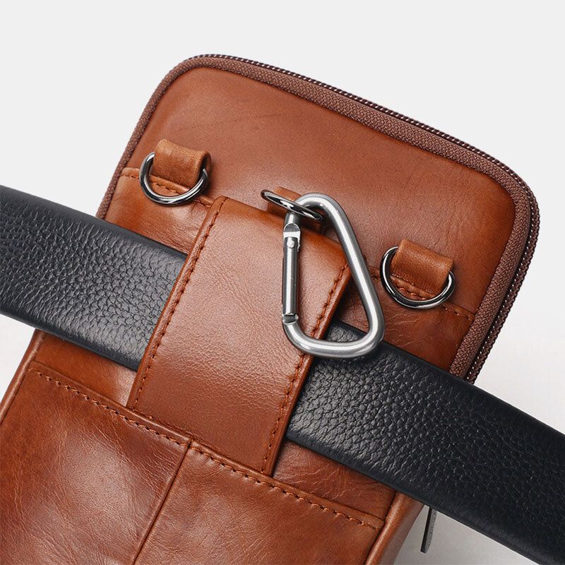 Hombres De Cuero Genuino Vintage Ranura Para Múltiples Tarjetas 6.5 Pulgadas Mini Bolso De Teléfono Bolso Bandolera Bolso De Cintura Bolso De Piel De Vaca