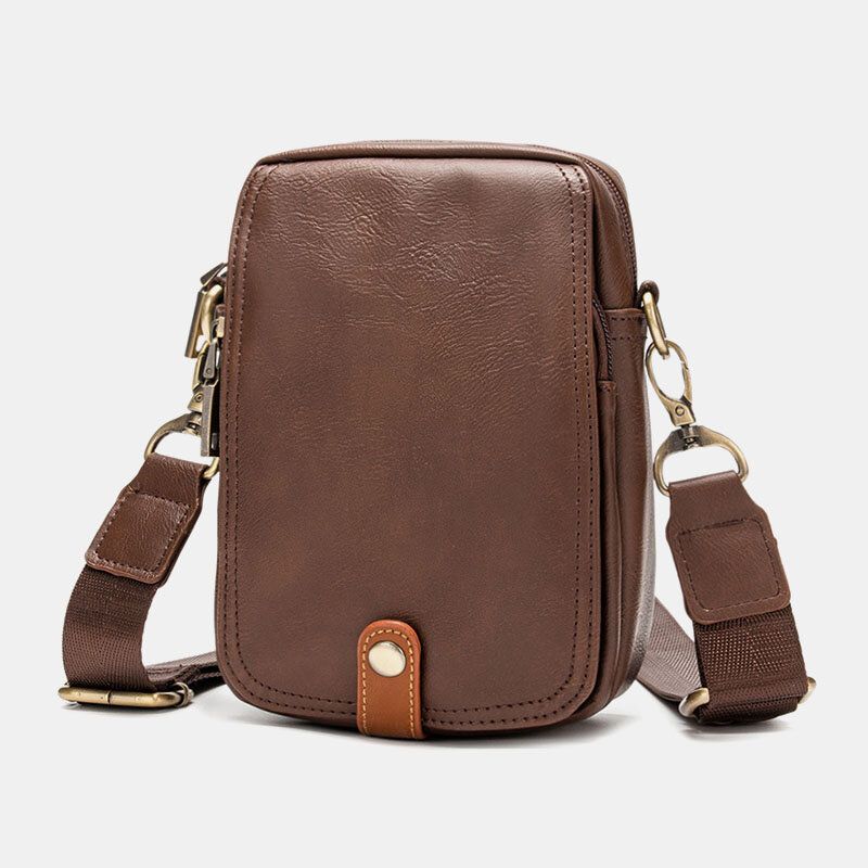 Hombres De Cuero De Imitación Casual Retro Mini 6.3 Pulgadas Bolso Para Teléfono Bolso Bandolera Bolso Bandolera