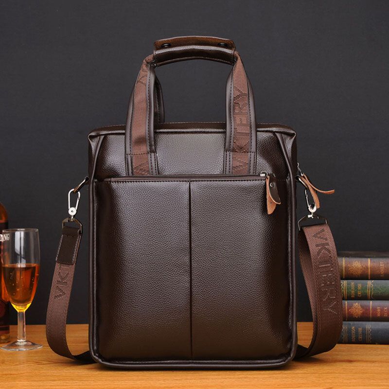 Hombres De Cuero De Imitación Retro Business Vertical Multi-carry Crossbody Bag Maletín