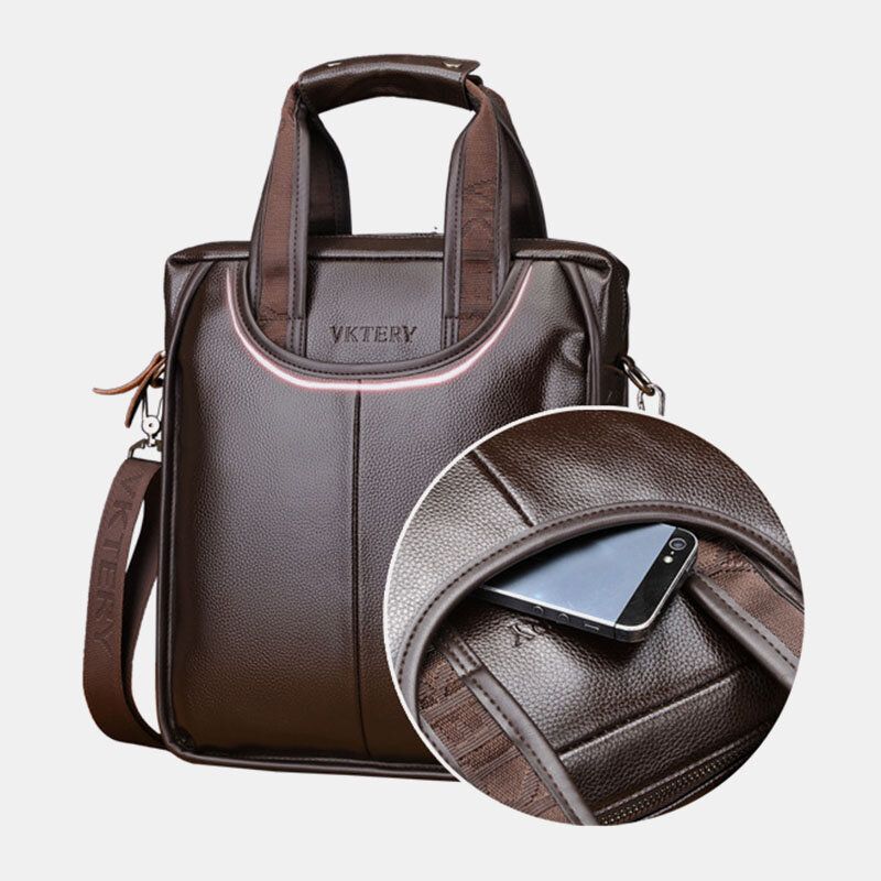 Hombres De Cuero De Imitación Retro Business Vertical Multi-carry Crossbody Bag Maletín