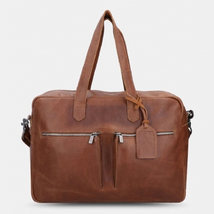 Hombres De Cuero Pu De Gran Capacidad Multibolsillos Vintage 14 Pulgadas Bolsa Para Computadora Portátil Bolso De Viaje Bolso De Hombro Bolso De Hombreajero Bolsos Cruzados