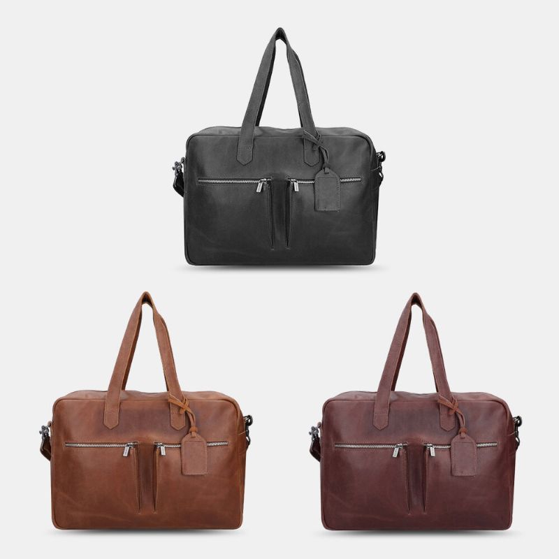 Hombres De Cuero Pu De Gran Capacidad Multibolsillos Vintage 14 Pulgadas Bolsa Para Computadora Portátil Bolso De Viaje Bolso De Hombro Bolso De Hombreajero Bolsos Cruzados