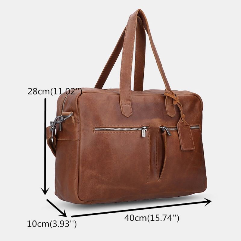 Hombres De Cuero Pu De Gran Capacidad Multibolsillos Vintage 14 Pulgadas Bolsa Para Computadora Portátil Bolso De Viaje Bolso De Hombro Bolso De Hombreajero Bolsos Cruzados