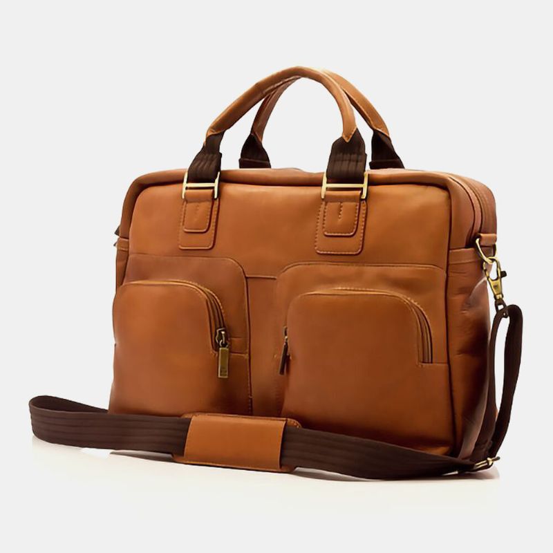 Hombres De Cuero Pu Multifunción De Gran Capacidad Vintage 13.3 Pulgadas Bolsa Para Computadora Portátil Bolsos Múltiples Bolsos Bandolera Bolsa De Hombreajero