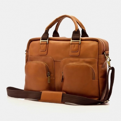 Hombres De Cuero Pu Multifunción De Gran Capacidad Vintage 13.3 Pulgadas Bolsa Para Computadora Portátil Bolsos Múltiples Bolsos Bandolera Bolsa De Hombreajero